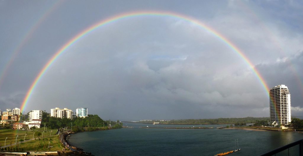 A glorious rainbow stretches across Jack Evans Boat Harbour, as captured by Twin Towns sound engineer and resident photographer Craig Worsley. A glorious rainbow stretches across Jack Evans Boat Harbour, as captured by Twin Towns sound engineer and resident photographer Craig Worsley.